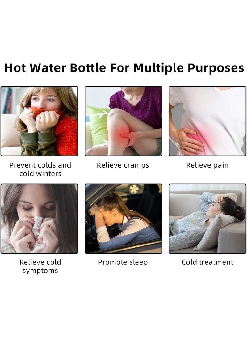 قربة مياه ساخنة طبية (2 لتر) مع غطاء مرن - كيس ماء ساخن مطاطي لتخفيف آلام الرقبة والكتفين - تستخدم ككمادات ساخنة وباردة للعلاج الطبيعي وتدفئة القدمين - Image 2